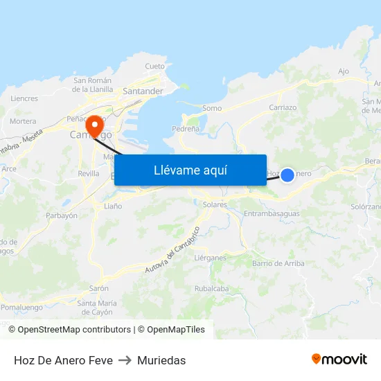 Hoz De Anero Feve to Muriedas map