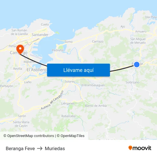 Beranga Feve to Muriedas map