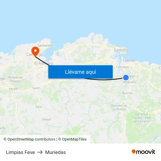 Limpias Feve to Muriedas map
