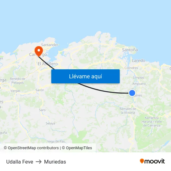 Udalla Feve to Muriedas map