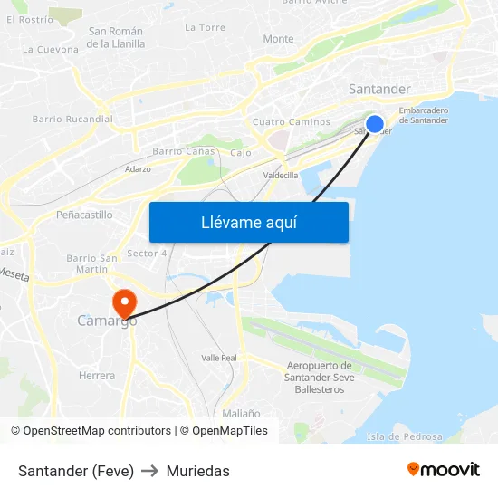 Santander (Feve) to Muriedas map