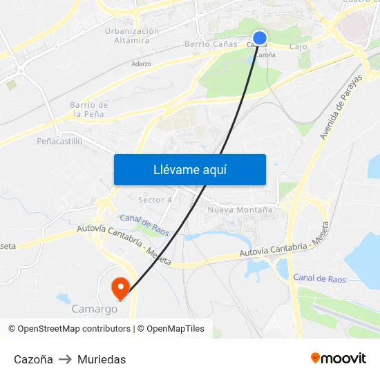 Cazoña to Muriedas map