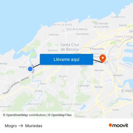 Mogro to Muriedas map