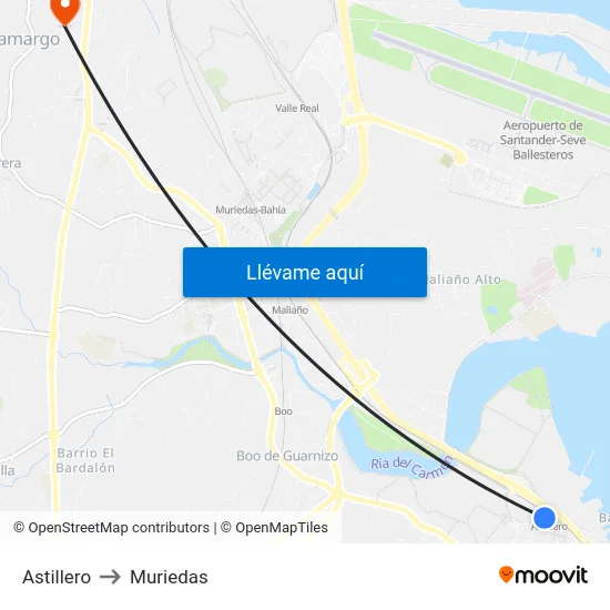 Astillero to Muriedas map