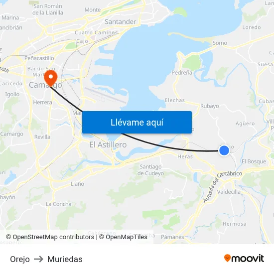 Orejo to Muriedas map