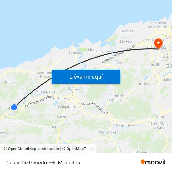 Casar De Periedo to Muriedas map
