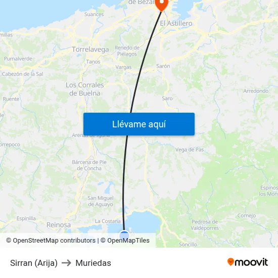 Sirran (Arija) to Muriedas map