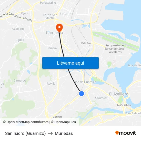 San Isidro (Guarnizo) to Muriedas map
