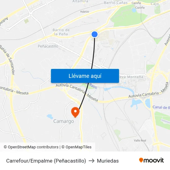 Carrefour/Empalme (Peñacastillo) to Muriedas map