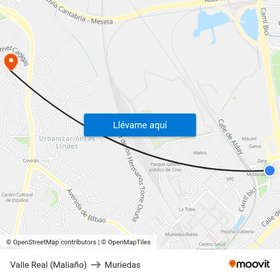 Valle Real (Maliaño) to Muriedas map