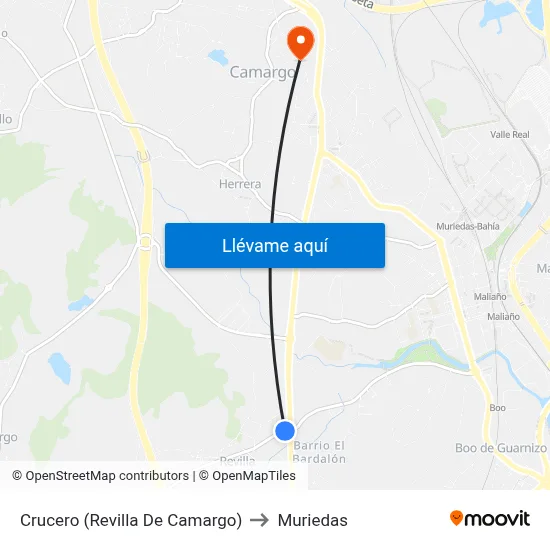 Crucero (Revilla De Camargo) to Muriedas map