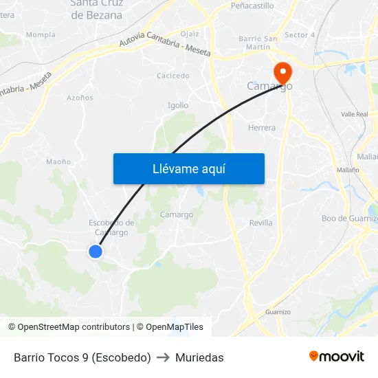 Barrio Tocos 9 (Escobedo) to Muriedas map