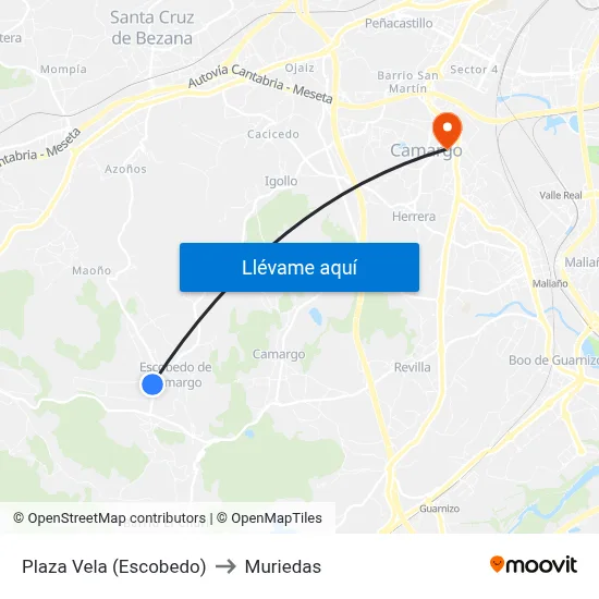 Plaza Vela (Escobedo) to Muriedas map