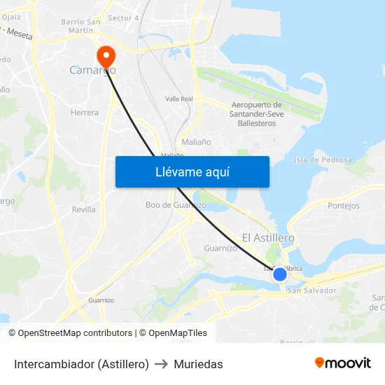 Intercambiador (Astillero) to Muriedas map
