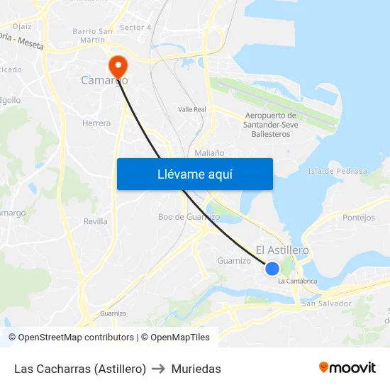 Las Cacharras (Astillero) to Muriedas map