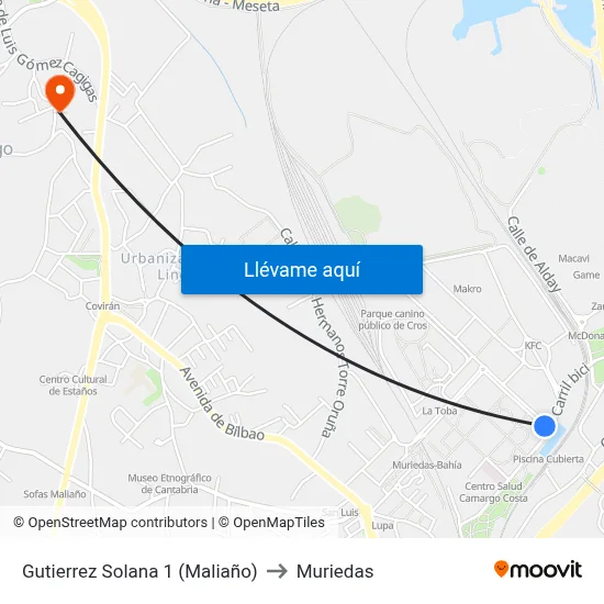 Gutierrez Solana 1 (Maliaño) to Muriedas map
