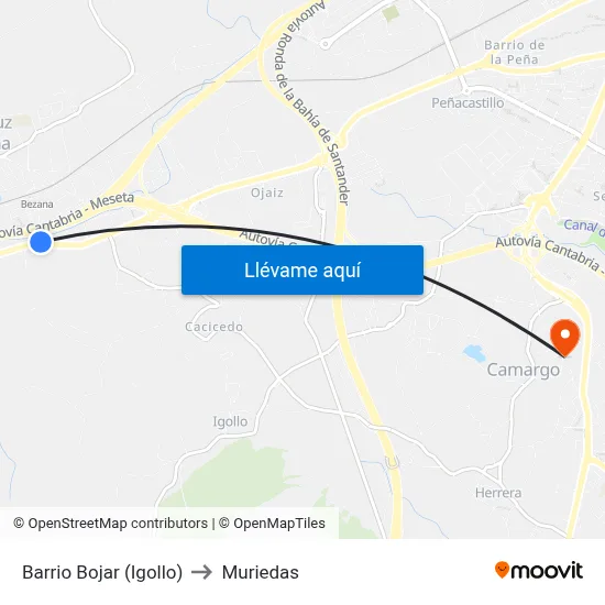 Barrio Bojar (Igollo) to Muriedas map