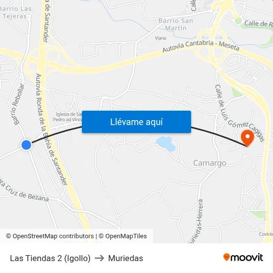 Las Tiendas 2 (Igollo) to Muriedas map