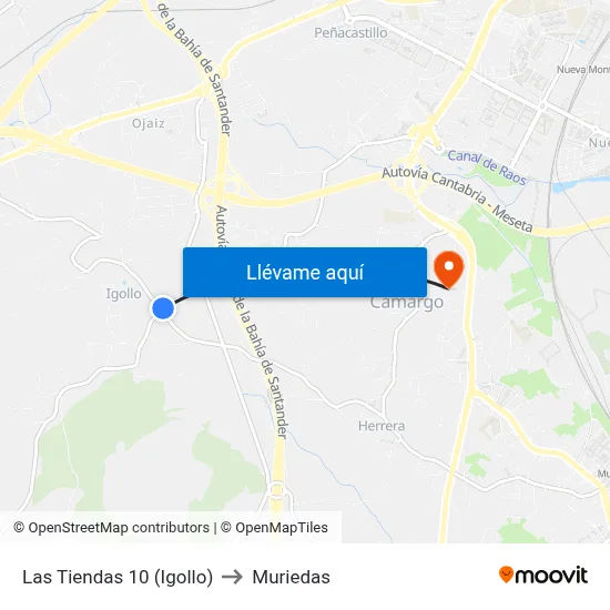 Las Tiendas 10 (Igollo) to Muriedas map