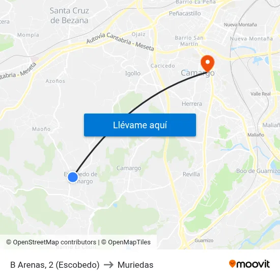 B Arenas, 2 (Escobedo) to Muriedas map