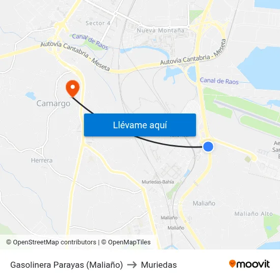 Gasolinera Parayas (Maliaño) to Muriedas map