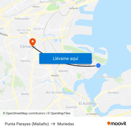 Punta Parayas (Maliaño) to Muriedas map