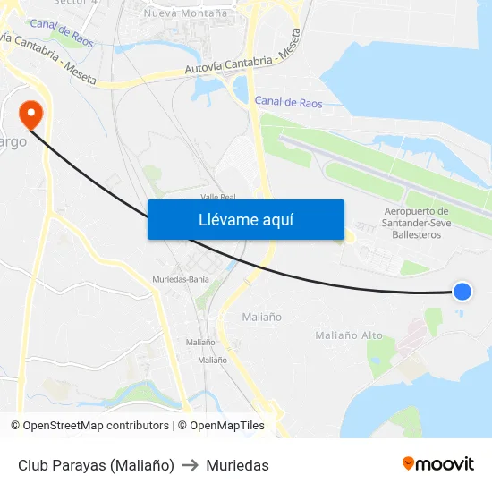Club Parayas (Maliaño) to Muriedas map