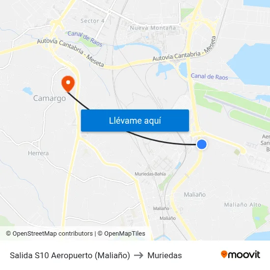 Salida S10 Aeropuerto (Maliaño) to Muriedas map