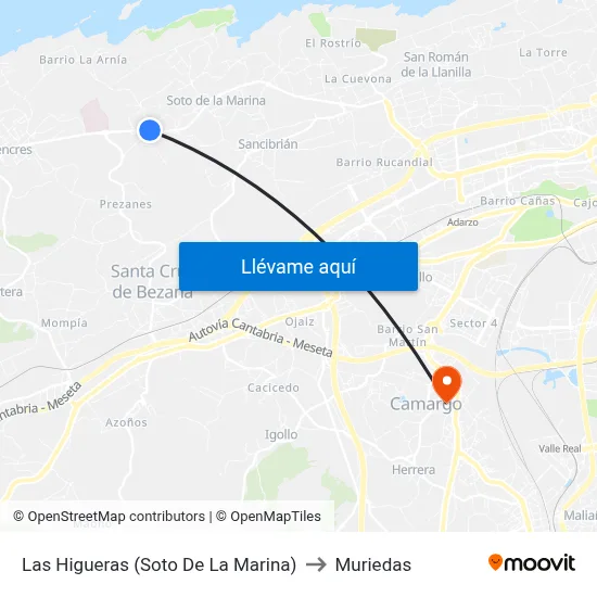 Las Higueras (Soto De La Marina) to Muriedas map