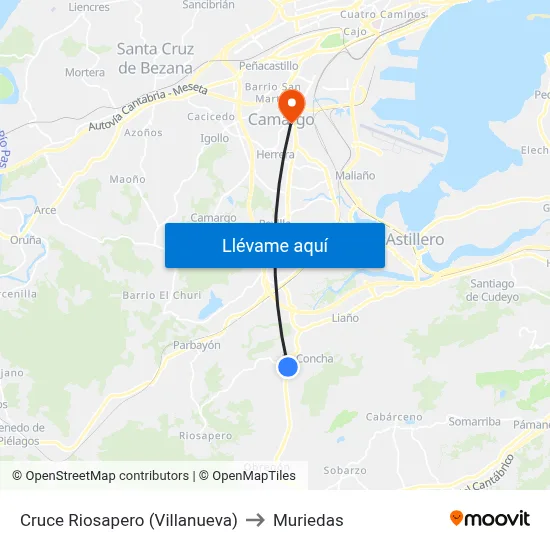 Cruce Riosapero (Villanueva) to Muriedas map