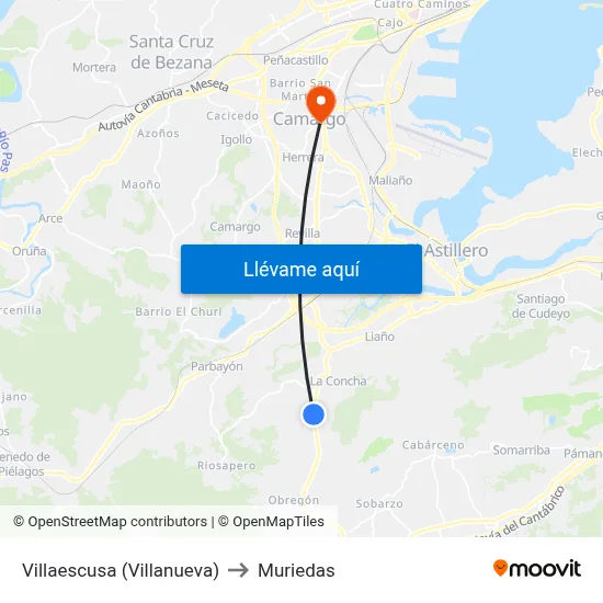 Villaescusa (Villanueva) to Muriedas map