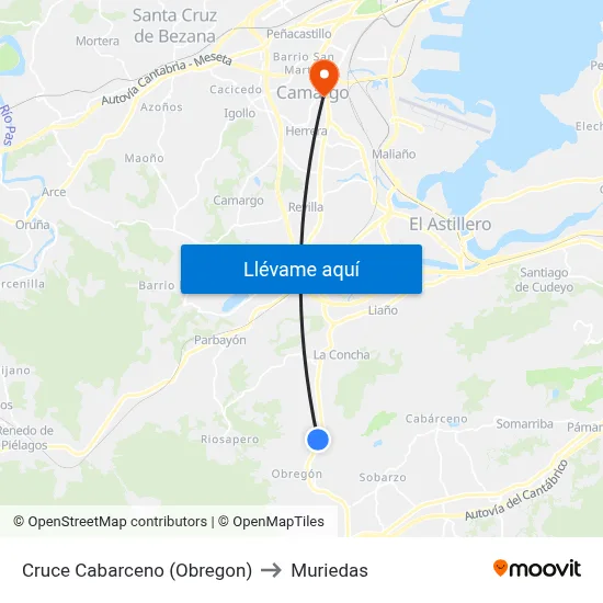 Cruce Cabarceno (Obregon) to Muriedas map