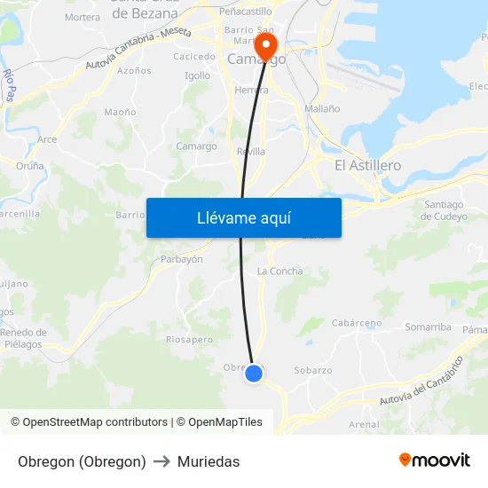 Obregon (Obregon) to Muriedas map
