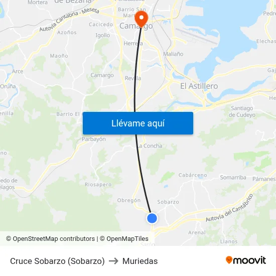 Cruce Sobarzo (Sobarzo) to Muriedas map