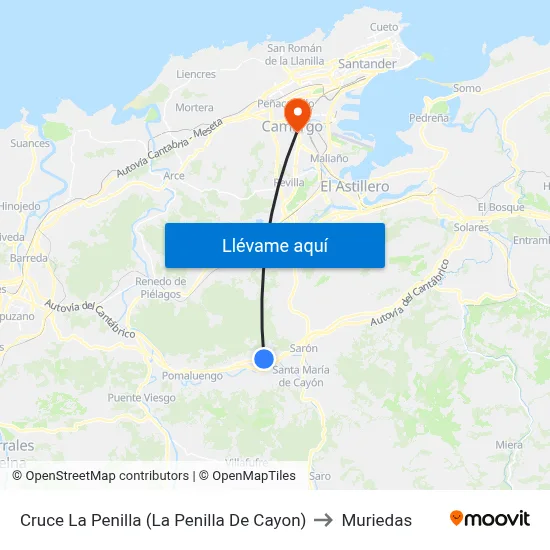 Cruce La Penilla (La Penilla De Cayon) to Muriedas map