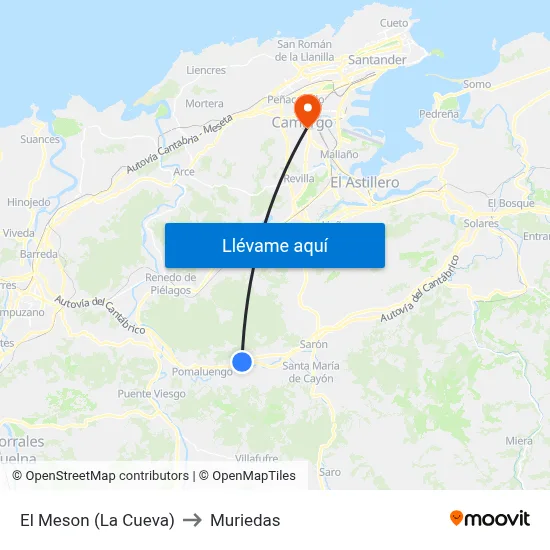 El Meson (La Cueva) to Muriedas map