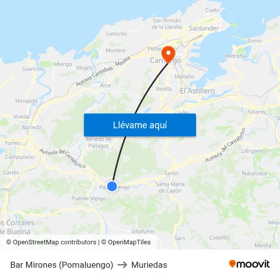 Bar Mirones (Pomaluengo) to Muriedas map