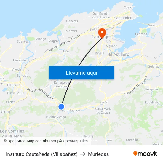 Instituto Castañeda (Villabañez) to Muriedas map
