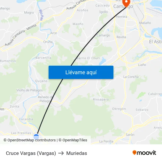 Cruce Vargas (Vargas) to Muriedas map