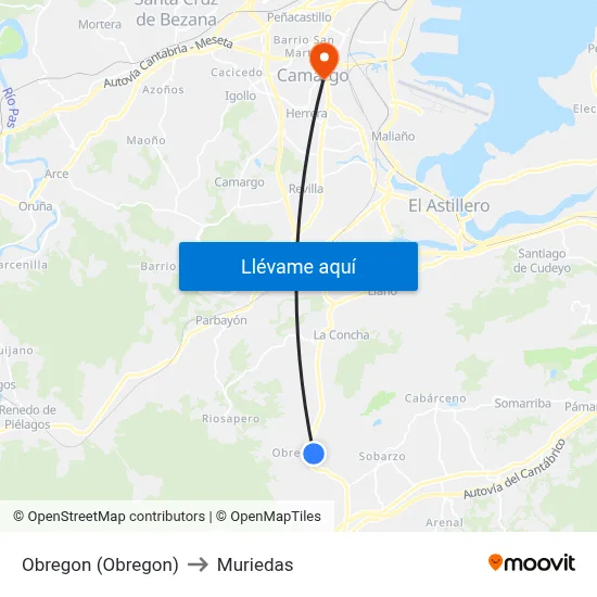 Obregon (Obregon) to Muriedas map