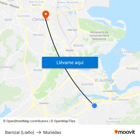Barrizal (Liaño) to Muriedas map