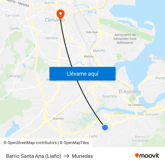 Barrio Santa Ana (Liaño) to Muriedas map