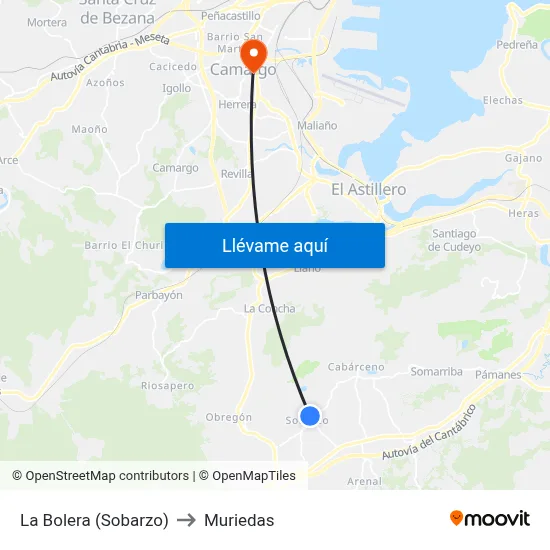 La Bolera (Sobarzo) to Muriedas map