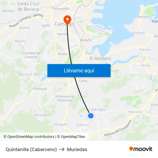 Quintanilla (Cabarceno) to Muriedas map