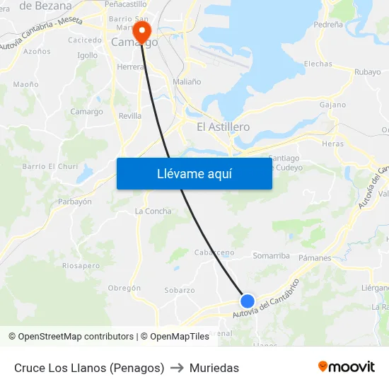 Cruce Los Llanos (Penagos) to Muriedas map