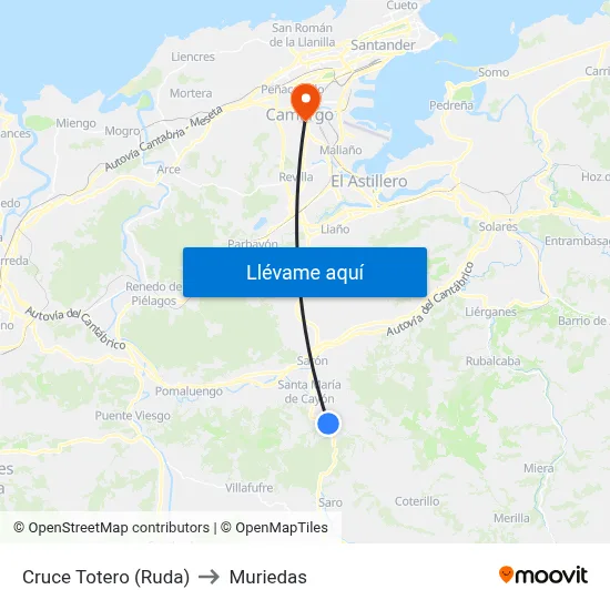 Cruce Totero (Ruda) to Muriedas map