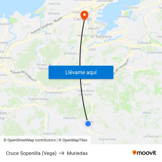 Cruce Sopenilla (Vega) to Muriedas map