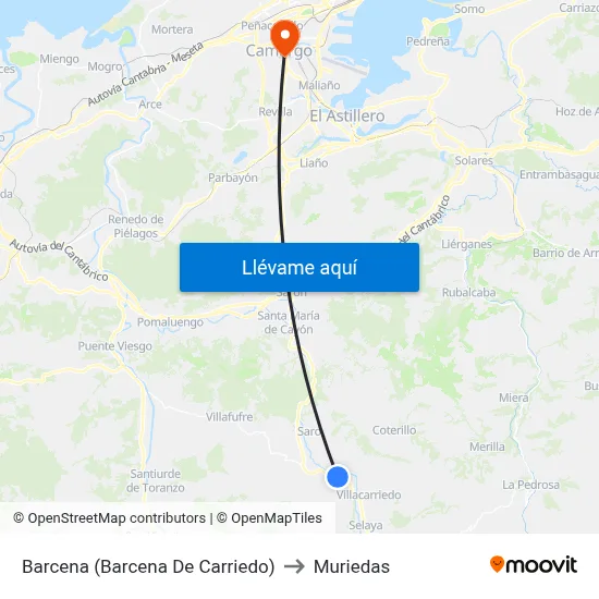 Barcena (Barcena De Carriedo) to Muriedas map