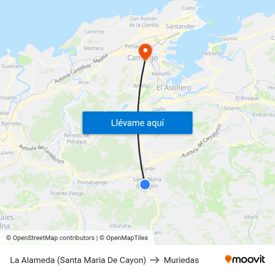 La Alameda (Santa Maria De Cayon) to Muriedas map