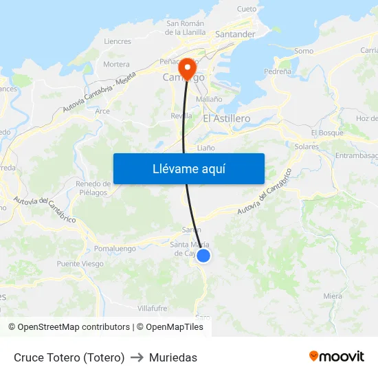 Cruce Totero (Totero) to Muriedas map